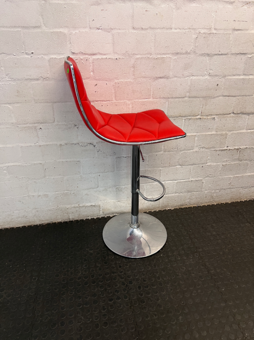 Red Quilted Faux Leather Swivel Bar Stool