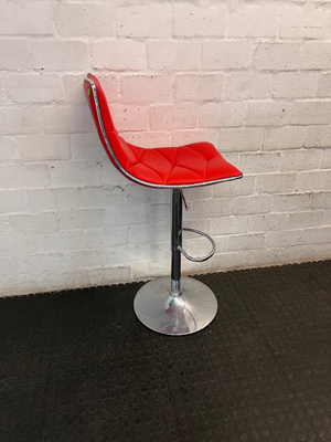 Red Quilted Faux Leather Swivel Bar Stool