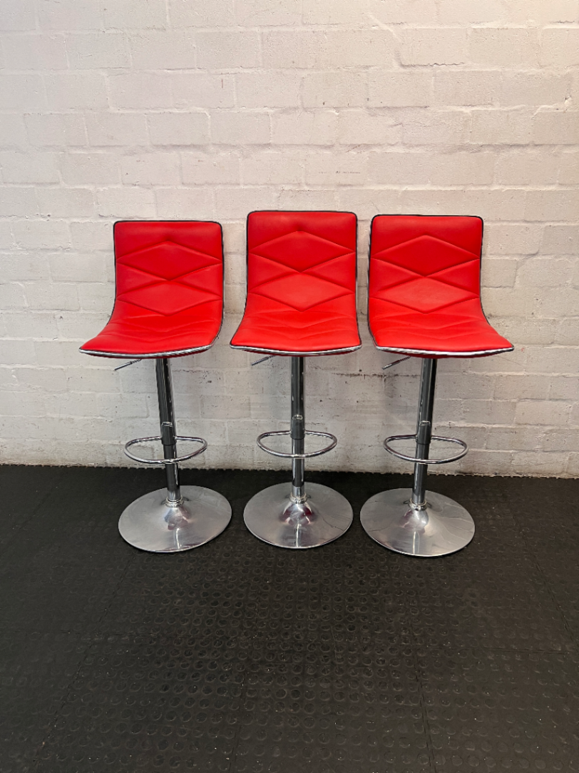 Red Quilted Faux Leather Swivel Bar Stool