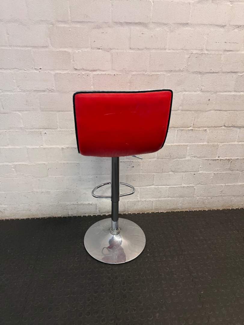 Red Quilted Faux Leather Swivel Bar Stool