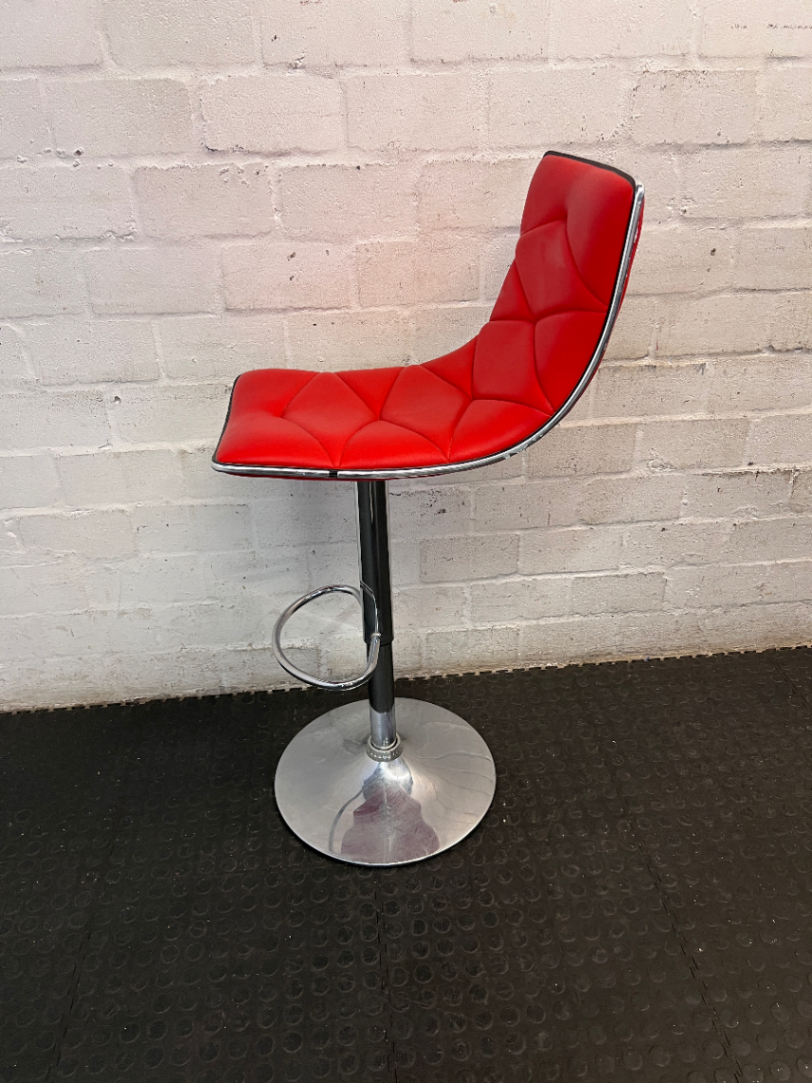 Red Quilted Faux Leather Swivel Bar Stool