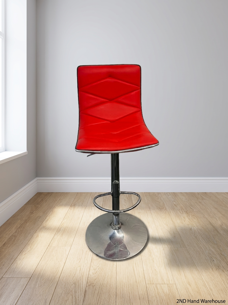 Red Quilted Faux Leather Swivel Bar Stool