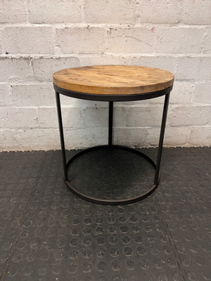 Round Wooden Side Table with Metal Frame