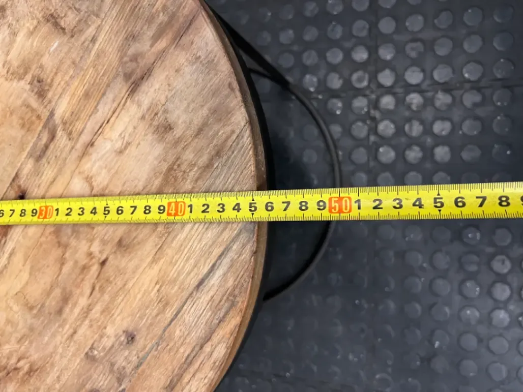 Round Wooden Side Table with Metal Frame