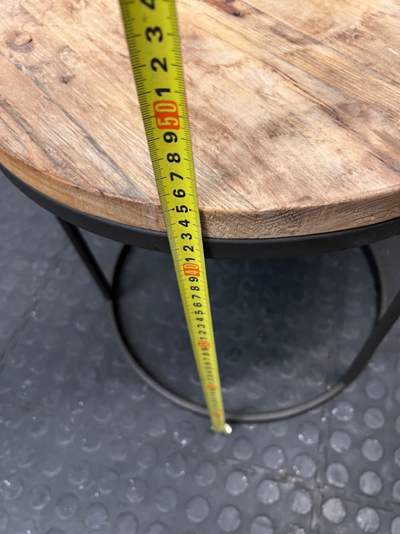 Round Wooden Side Table with Metal Frame