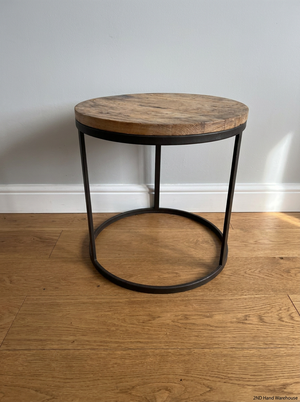 Round Wooden Side Table with Metal Frame