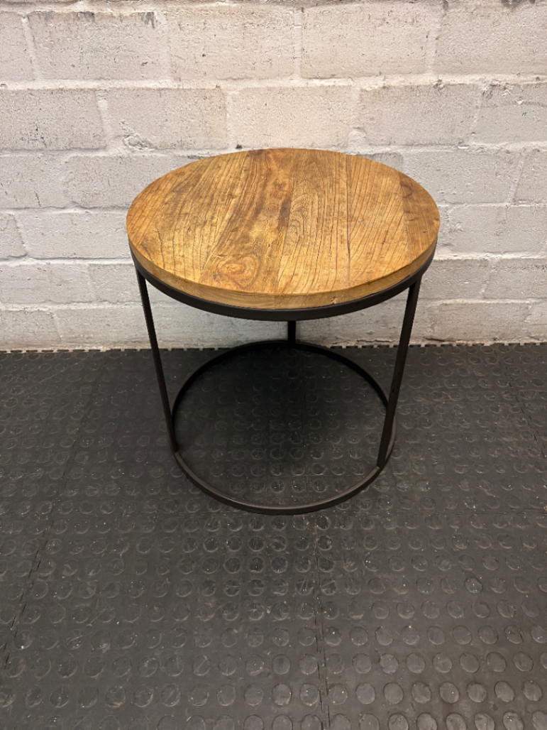 Round Timber and Metal Coffee Table