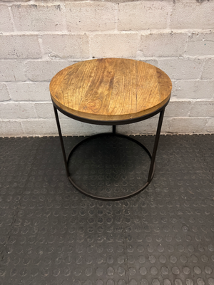 Round Timber and Metal Coffee Table