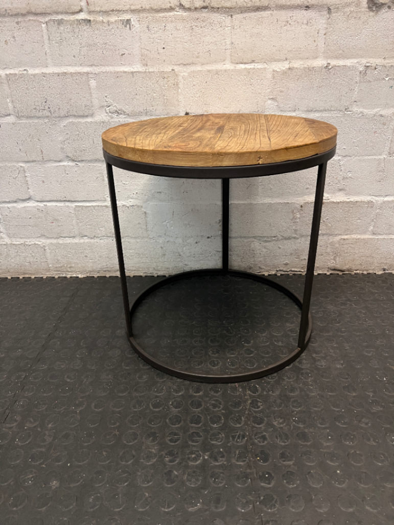 Round Timber and Metal Coffee Table