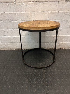 Round Timber and Metal Coffee Table