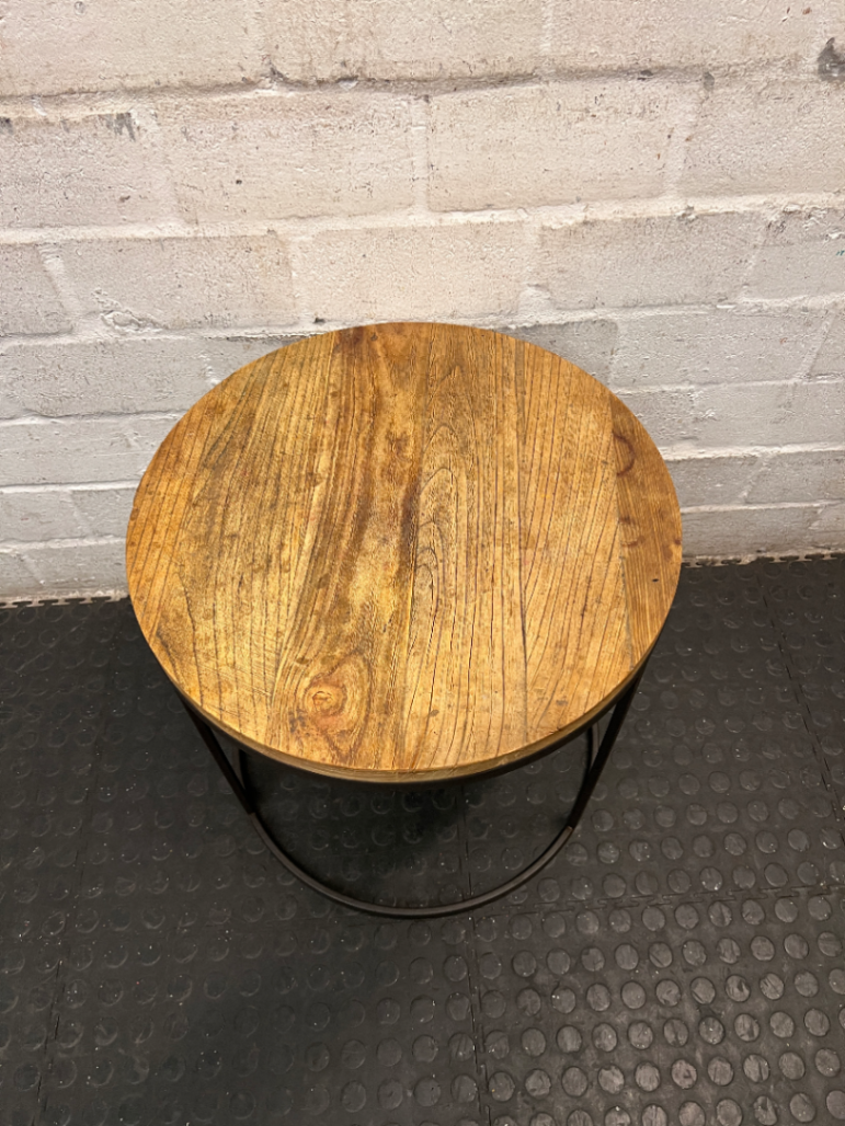 Round Timber and Metal Coffee Table