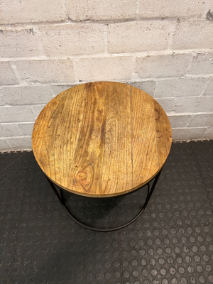 Round Timber and Metal Coffee Table