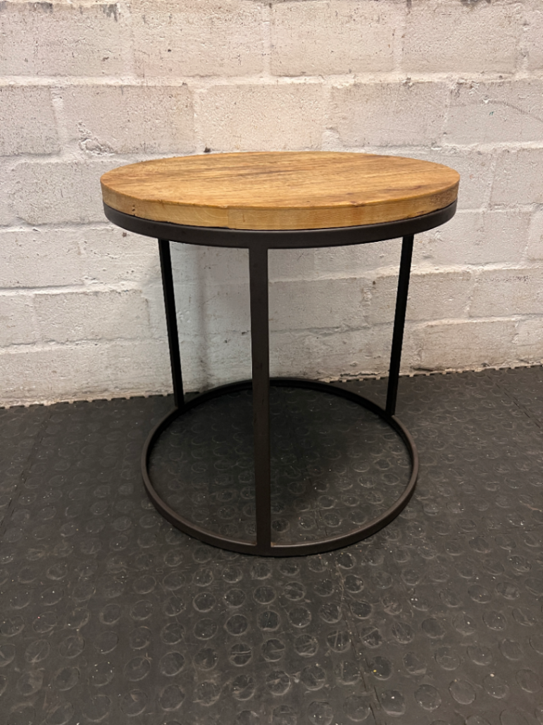 Round Timber and Metal Coffee Table