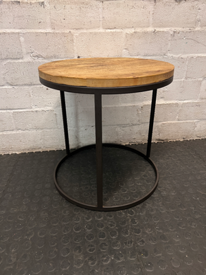 Round Timber and Metal Coffee Table