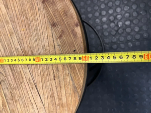 Round Timber and Metal Coffee Table