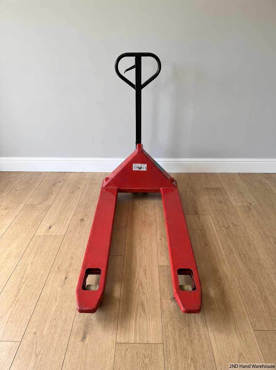 Manual Red Steel Pallet Jack Utility Trolley — Used; Fair Condition