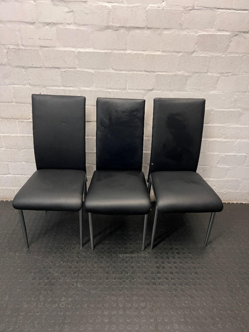 Modern Black Faux-Leather Dining Chair with Metal Legs