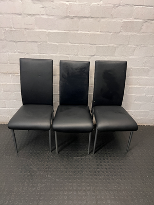 Modern Black Faux-Leather Dining Chair with Metal Legs