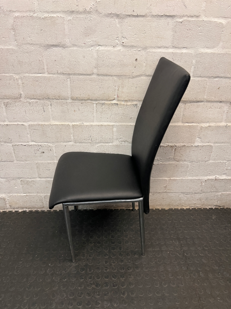 Modern Black Faux-Leather Dining Chair with Metal Legs