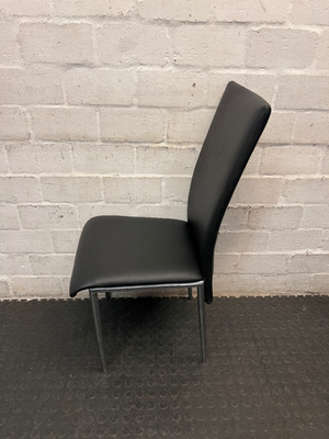 Modern Black Faux-Leather Dining Chair with Metal Legs