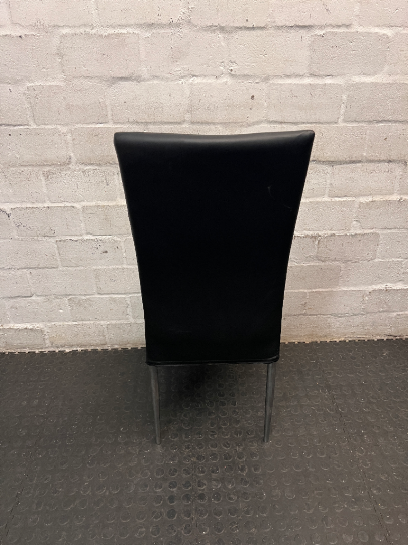 Modern Black Faux-Leather Dining Chair with Metal Legs