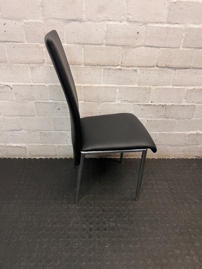 Modern Black Faux-Leather Dining Chair with Metal Legs