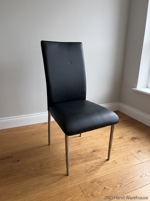 Modern Black Faux-Leather Dining Chair with Metal Legs