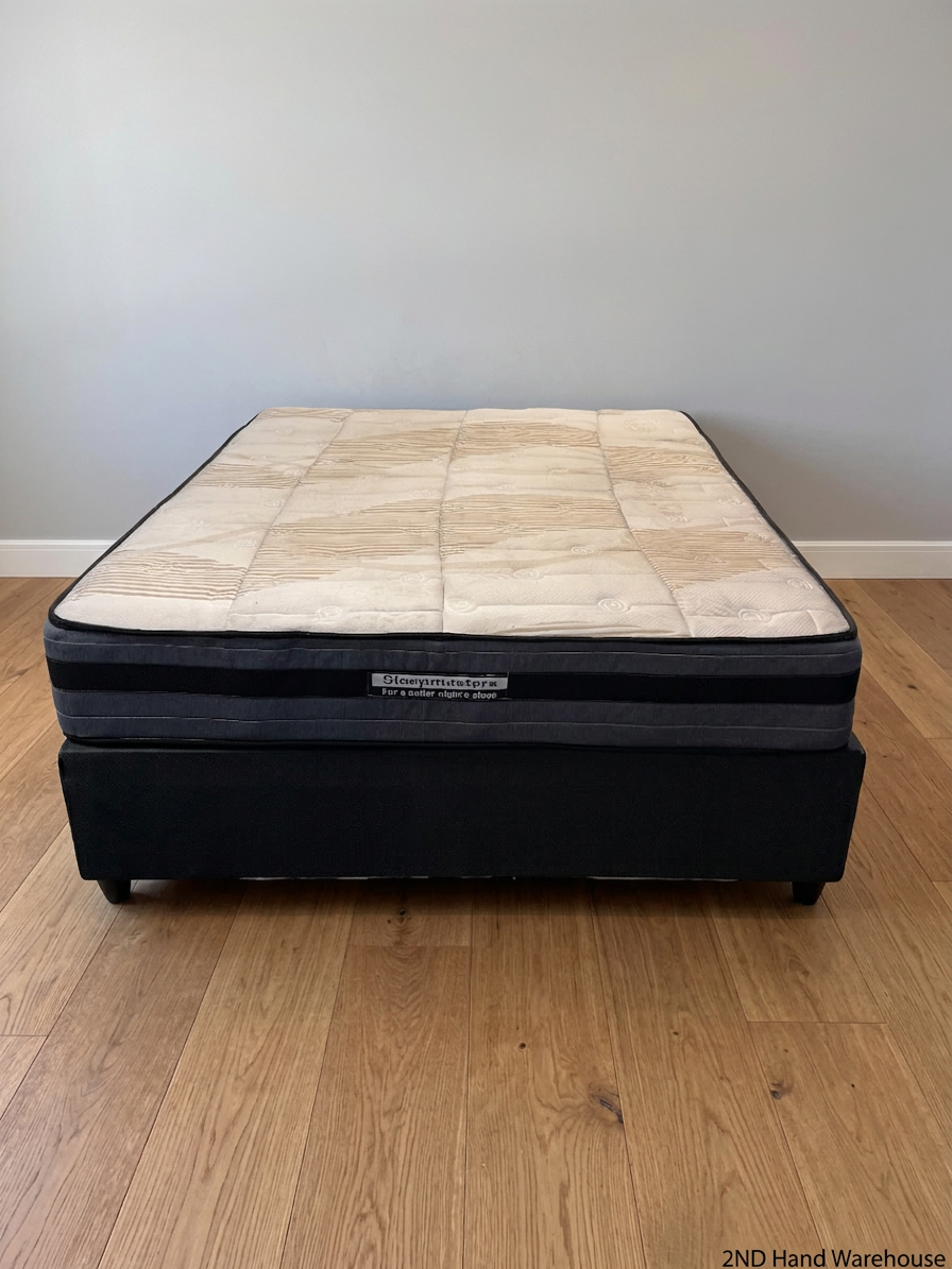 Queen Sleepmasters Base Set — 9-Month-Old Mattress and Base in Fair Condition
