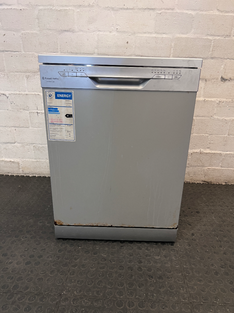 Russell Hobbs Silver Freestanding Dishwasher — Non-Functional with Rust on Front Panel