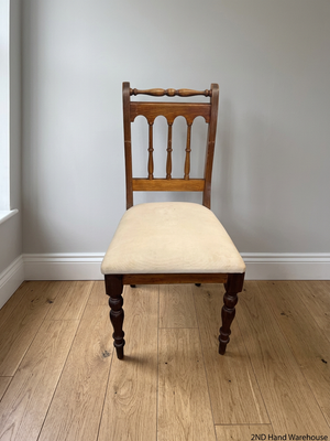 Vintage-Style Wooden Dining Chair with Turned Legs — Stained Fabric Seats