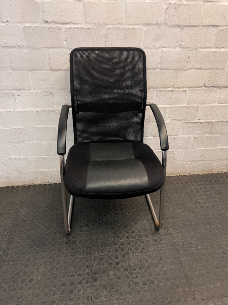Black Mesh Visitor Chair with Cantilever Chrome Base