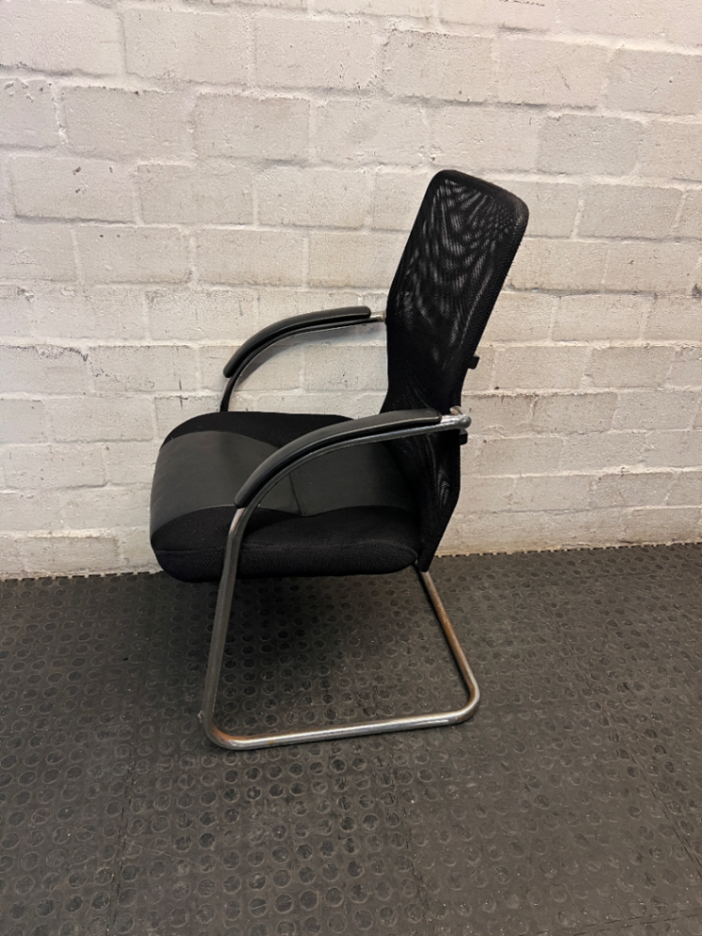 Black Mesh Visitor Chair with Cantilever Chrome Base