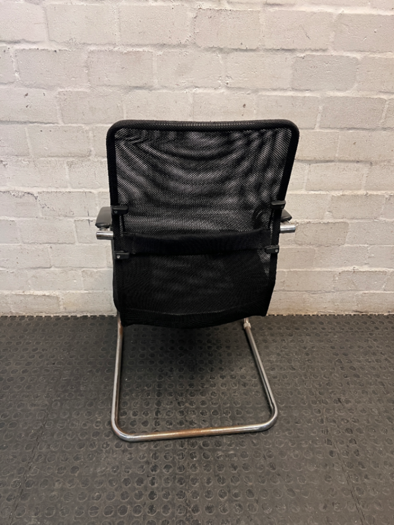 Black Mesh Visitor Chair with Cantilever Chrome Base