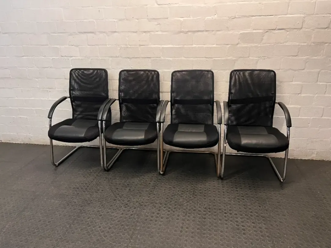 Black Mesh Visitor Chair with Cantilever Chrome Base