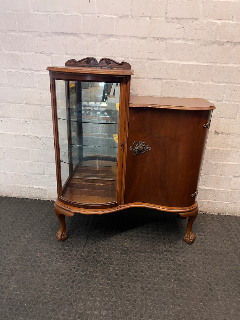 Vintage Ball and Claw Split-Level Display Cabinet — Good Vintage Condition