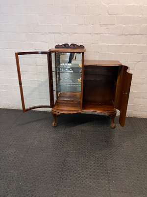 Vintage Ball and Claw Split-Level Display Cabinet — Good Vintage Condition