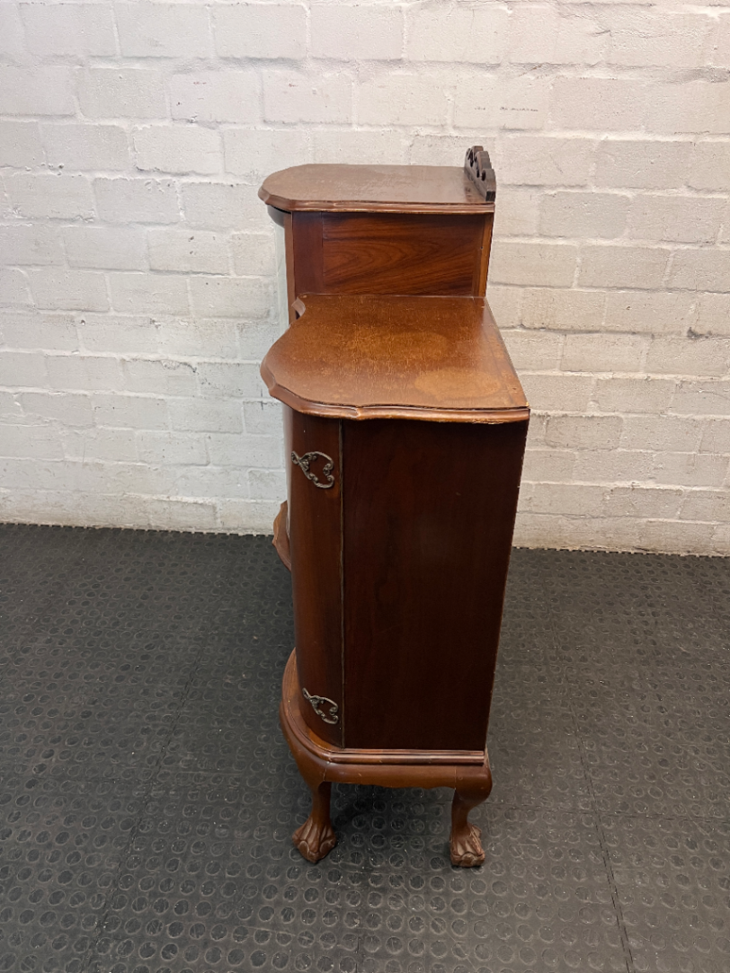 Vintage Ball and Claw Split-Level Display Cabinet — Good Vintage Condition