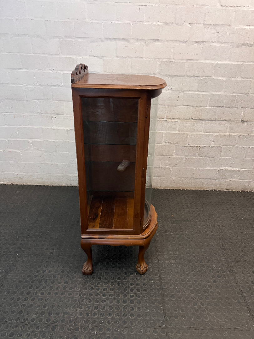 Vintage Ball and Claw Split-Level Display Cabinet — Good Vintage Condition