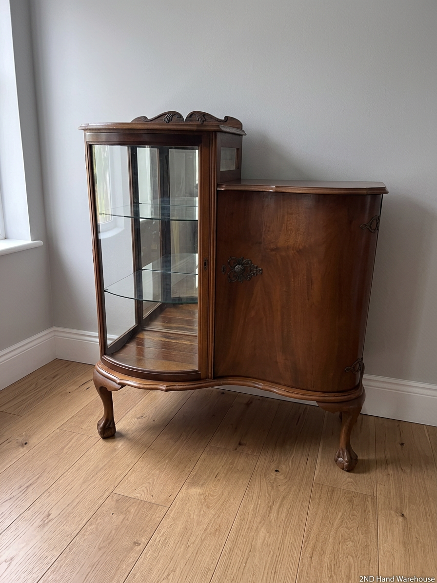 Vintage Ball and Claw Split-Level Display Cabinet — Good Vintage Condition