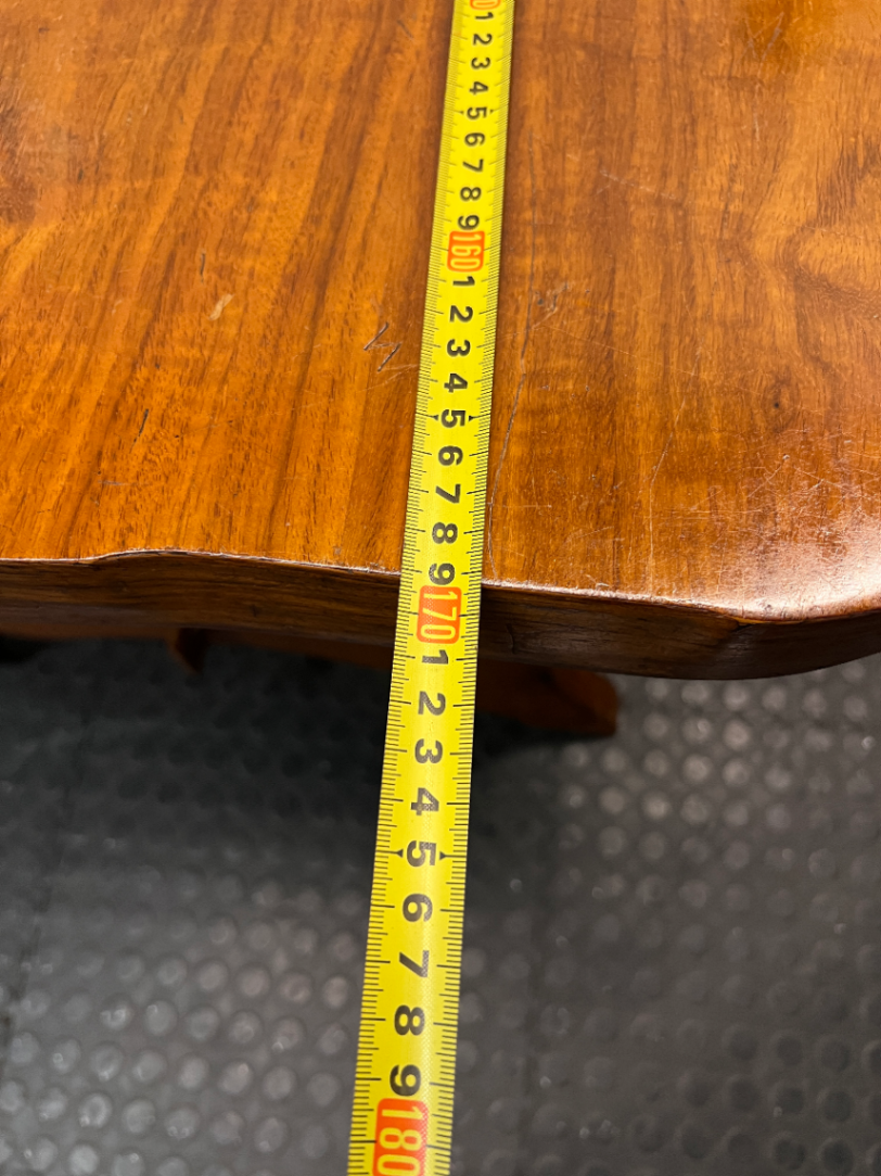 Extendable Wooden Trestle Dining Table — Visible Marks and Wear on Table Top