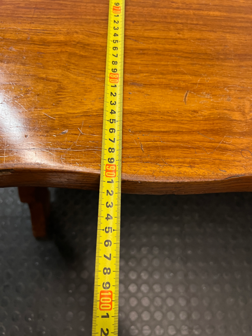 Extendable Wooden Trestle Dining Table — Visible Marks and Wear on Table Top