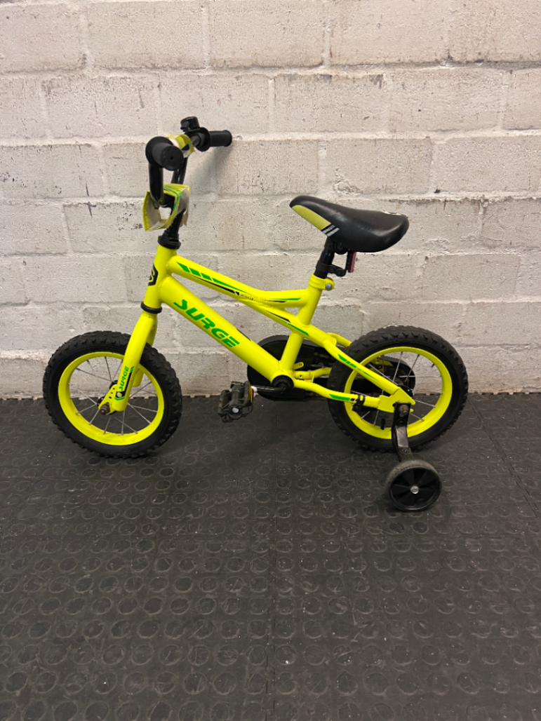 A60444-Neon Yellow Surge Kids Bicycle with Training Wheel — Very Good Condition