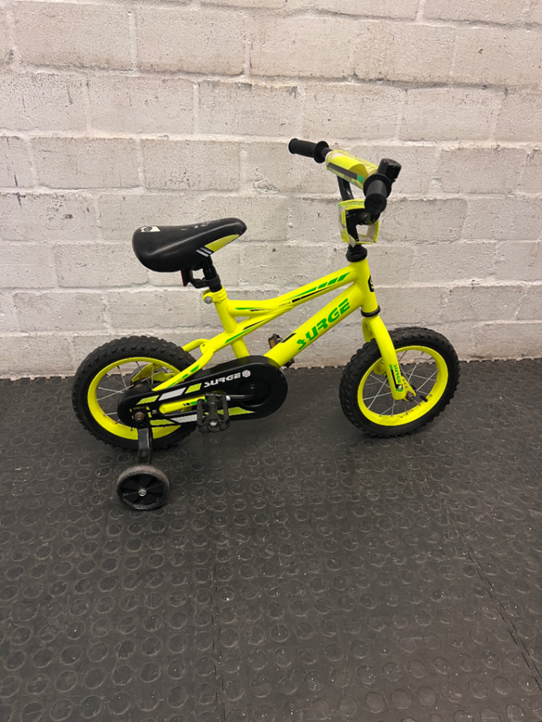 A60444-Neon Yellow Surge Kids Bicycle with Training Wheel — Very Good Condition