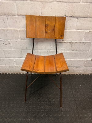 Industrial Timber Slatted School Style Dining Chair — Rusted Metal Frames; Wooden Seats in Good Condition