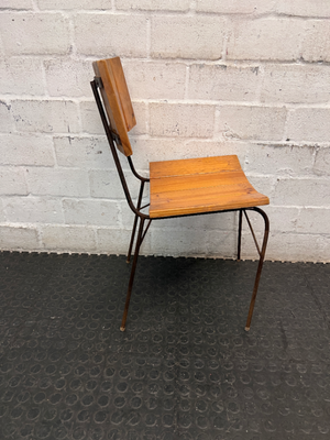 Industrial Timber Slatted School Style Dining Chair — Rusted Metal Frames; Wooden Seats in Good Condition