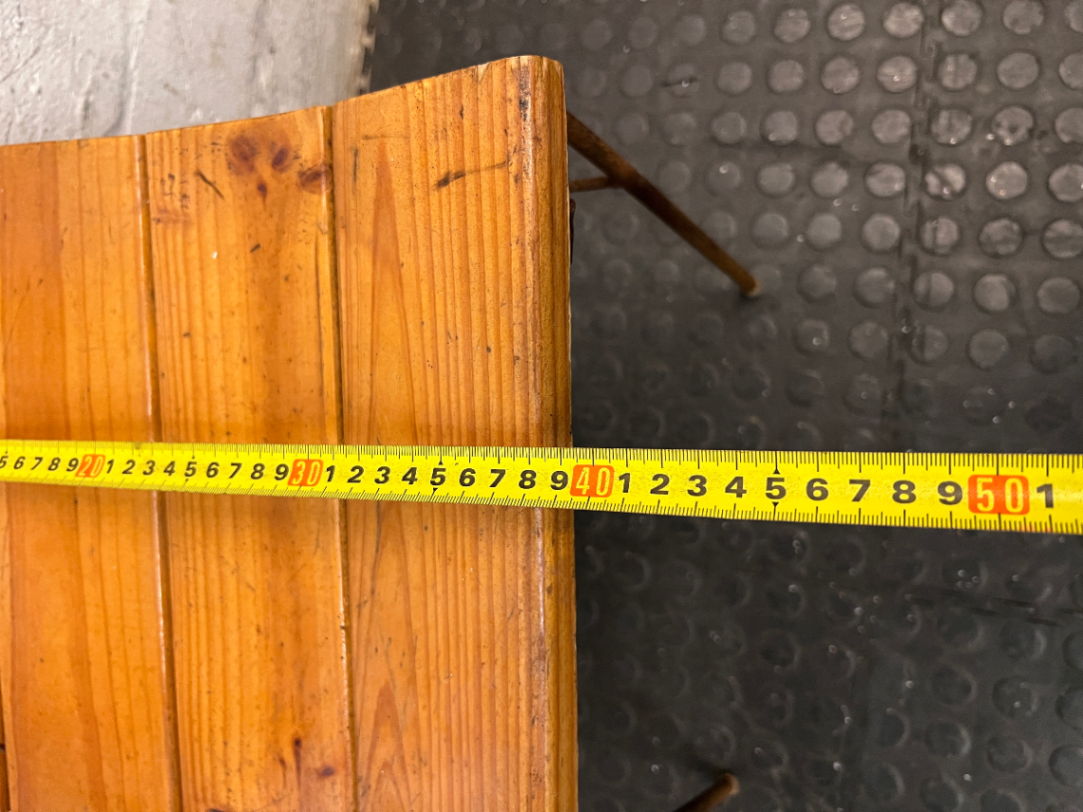 Industrial Timber Slatted School Style Dining Chair — Rusted Metal Frames; Wooden Seats in Good Condition