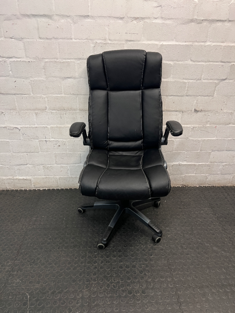 A60450-Black Mid-Back Swivel Office Chair with Contrast Stitching — Visible Wear; One Chair Has Unattached Armrests