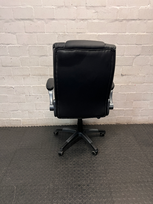 A60450-Black Mid-Back Swivel Office Chair with Contrast Stitching — Visible Wear; One Chair Has Unattached Armrests
