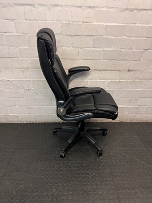 A60450-Black Mid-Back Swivel Office Chair with Contrast Stitching — Visible Wear; One Chair Has Unattached Armrests