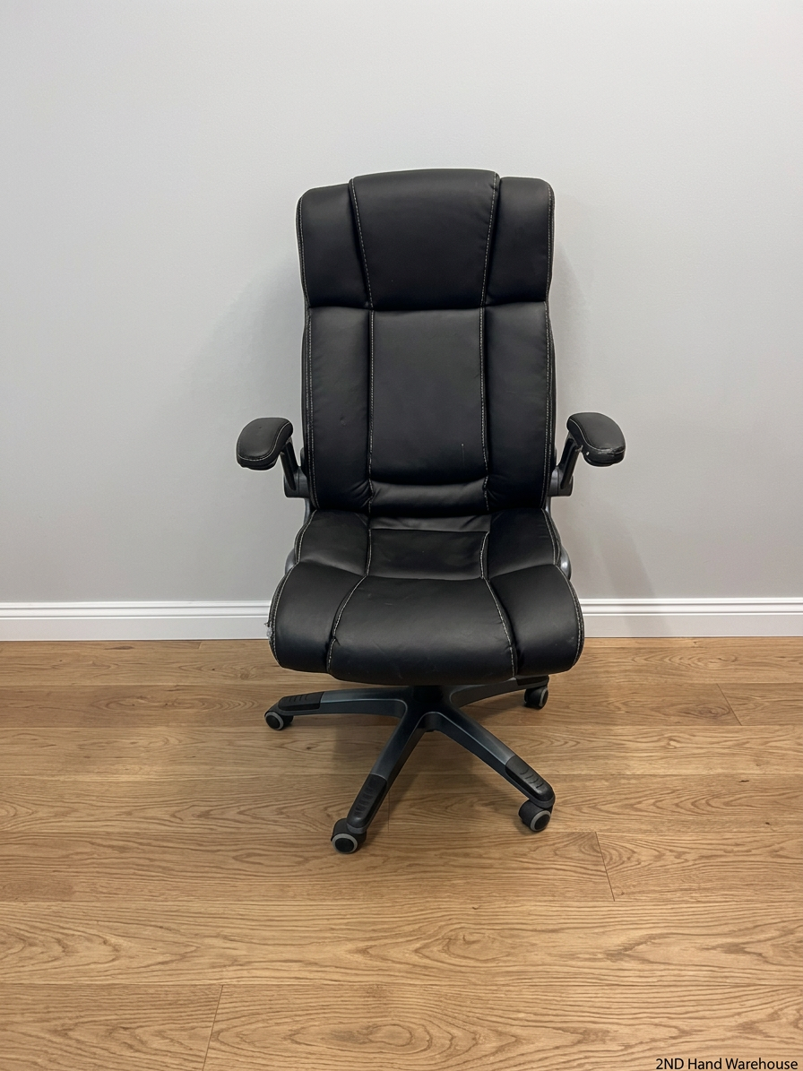 A60450-Black Mid-Back Swivel Office Chair with Contrast Stitching — Visible Wear; One Chair Has Unattached Armrests
